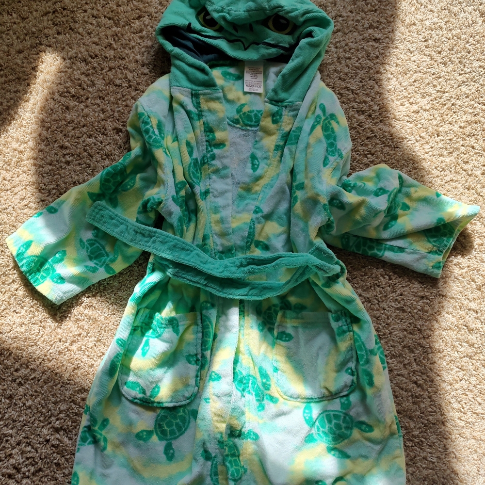Kids Green Sea Turtle Hooded Terry Cloth Robe